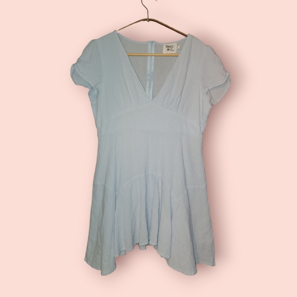 Princess Polly The Sting Mini Dress Baby Blue 8 V Neck Short Sleeve Flowy Cotton - Picture 1 of 3